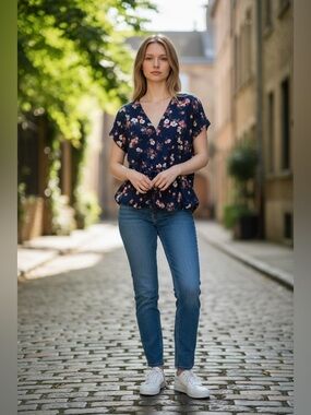 Blue/Pink Floral Blouse